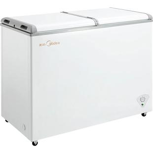 美的271升双温冰柜家用冷藏冷冻两用大容量冷柜商用卧式玻璃冰箱