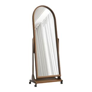 实木新中式全身镜可移动带滑轮家用落地镜胡桃木超白玻璃试衣镜子