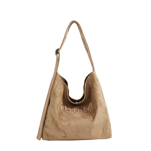 大容量复古麂皮绒托特包女2025秋冬新款潮刺绣休闲百搭单肩斜挎包