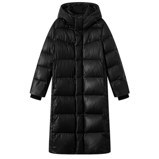 INSUN恩裳冬季连帽通勤风羊皮革中长款皮鹅绒羽绒服