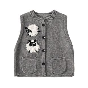 INSbobo儿童毛衣2025秋季新款男宝针织背心女宝时髦马甲春秋装潮