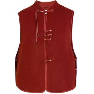 QS秸熙春冬新款复古新中式轻国风双面呢马夹保暖立领叠穿马甲外套