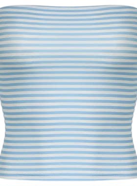 Strapless striped short slim fit top女士抹胸条纹短款修身上衣