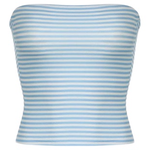 Strapless striped short slim fit top女士抹胸条纹短款修身上衣