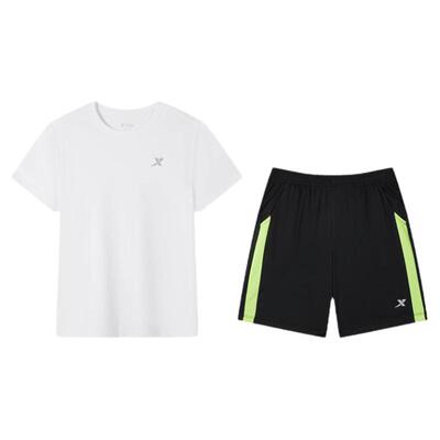 特步男童中大童速干短袖短裤套装