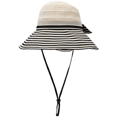 热风女士遮阳帽2026年夏季新款钩针拼接空顶防晒帽条纹蝴蝶结帽子