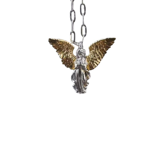 梅卡原创s925银祈祷天使项链情侣纯银吊坠男女新款个性创意毛衣链