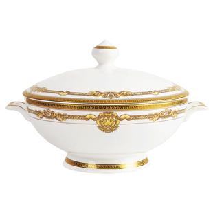 家用双耳汤盆大号带盖汤碗防烫餐具大碗欧式金边骨瓷品锅汤窝汤锅