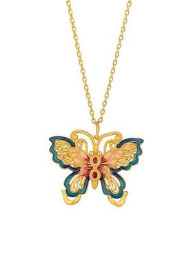 庄生晓梦实拍梦蝶女S925纯银轻奢高级感百搭精致珐琅蝴蝶锁骨项链