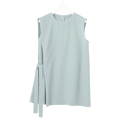 圆领套头无袖可系带衬衣商场同款