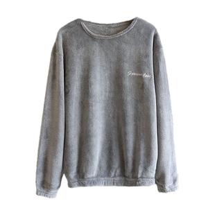 暖暖上衣女秋冬懒人家居服珊瑚绒新款加绒加厚睡衣圆领保暖衣外穿