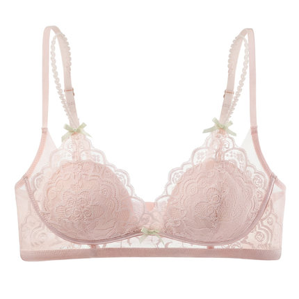 六只兔子三角杯内衣女薄款显瘦胸罩无钢圈收副乳防外扩蕾丝文胸