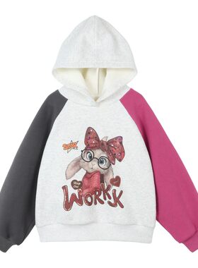 NORNOR女童撞色卫衣连帽加绒加厚