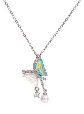 B蓝蝴蝶仙气项链女款高级感轻奢