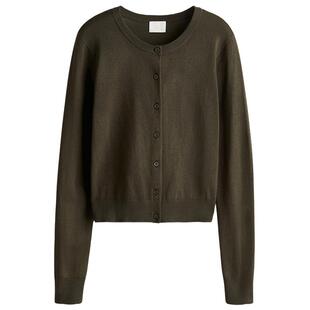 HM女装毛针织衫春季慵懒舒适打底短开衫薄款外套0579541