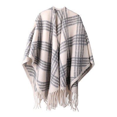 慵懒风复古格纹流苏披肩女秋冬季