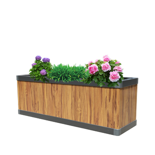 铝合金户外方形花盆道路花箱庭院组合阳台木纹种植箱定制成品
