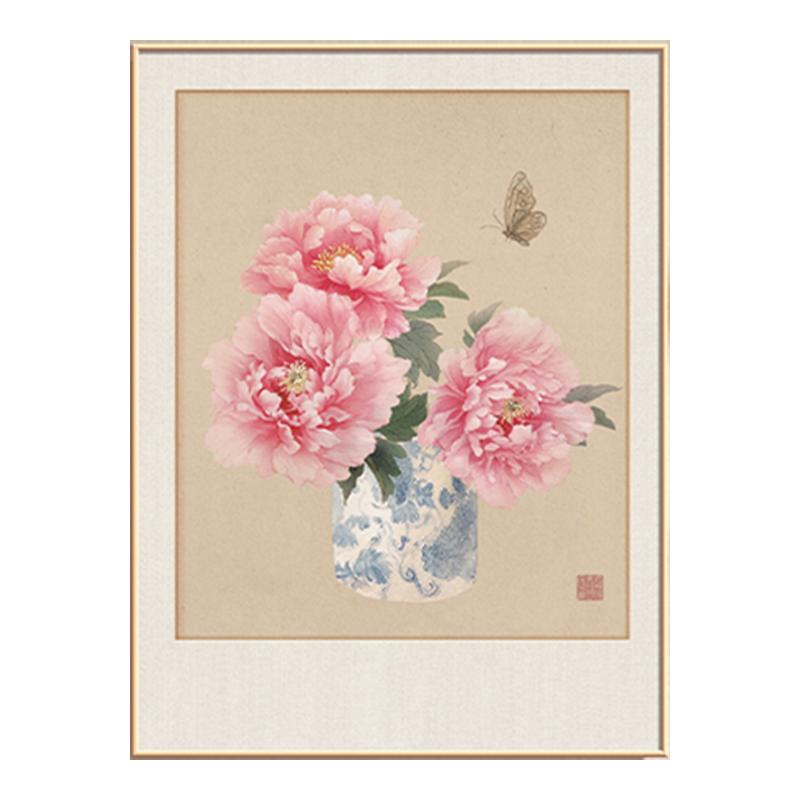 牡丹花挂画新中式玄关装饰画