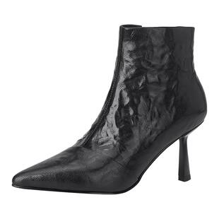 吴大叔靴子女2025新款爆款小短靴秋冬气质女靴真皮百搭尖头时装靴