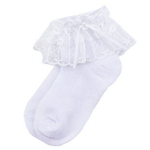 儿童拉丁规定舞袜白色蕾丝花边跳舞比赛袜子表演考级舞蹈短袜网袜