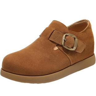 百丽复古厚底内增高勃肯鞋女25新款乐福休闲深口单鞋子B2849CM5