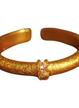 沙金磨砂单颗锆石开口戒指巨好看