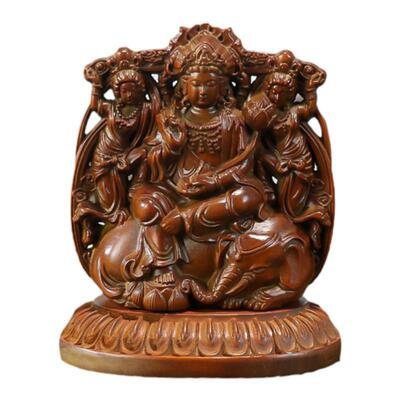 黄杨木本命年双面雕刻观音摆件