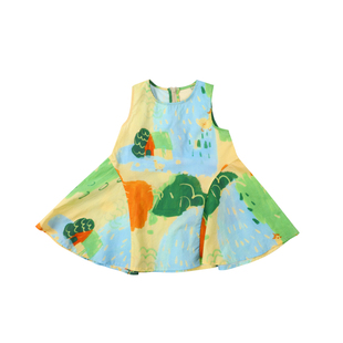 夏生 油画连衣裙女童纯棉满印印花裙子宝宝无袖A版裙儿童夏装新款