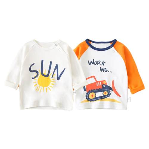 2件儿童衣服纯棉上衣婴儿春装打底衫女童男童春秋宝宝长袖t恤卡通