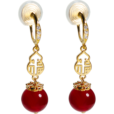 新中式复古喜福红玛瑙蚊香盘耳夹