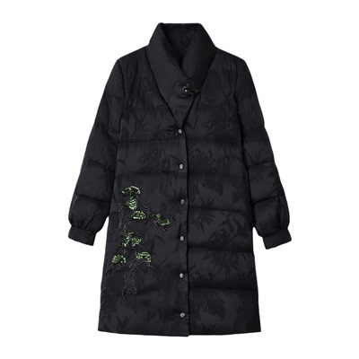 商场同款妈妈羽绒服冬装2025新款刺绣中长款加厚保暖鹅绒服外套女