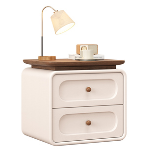 全实木床头柜家用卧室2026新款轻奢高级感小型中古奶油风收纳柜子