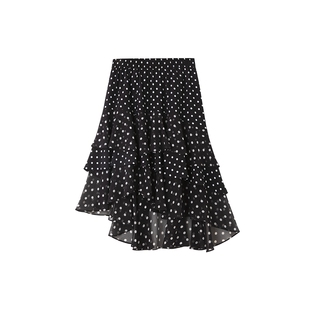 时然大码不规则雪纺裙微胖mm复古波点蛋糕裙春季新品裙子半身裙