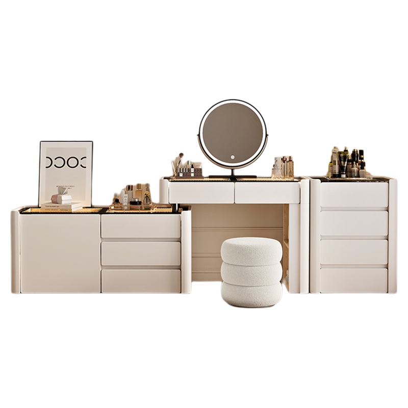 氛围灯梳妆台卧室现代简约实木小户型化妆桌床头柜收纳柜斗柜一体