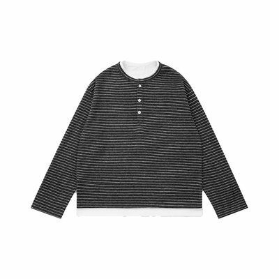 VMCL羊毛混纺通勤亨利领假两件条纹长袖TEE恤男女26SS vermicelli