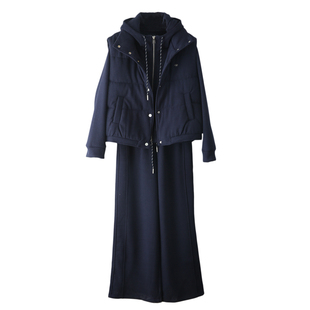 加厚马甲搭配连帽卫衣阔腿裤三件套女2026超火韩系chic冬装一整套