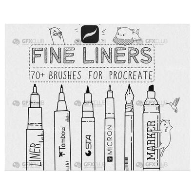 Procreate勾线笔刷细线笔88款Fine Liners针管笔墨水笔ipad画笔库