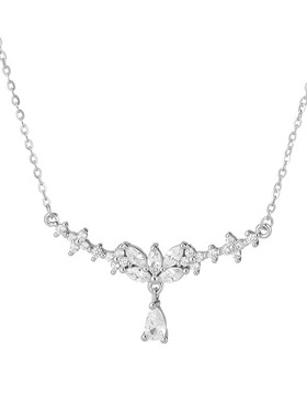 s999纯银水滴樱花项链女锆石锁骨