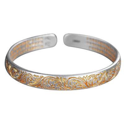 顺钦银楼新中式足银金纹颂手镯