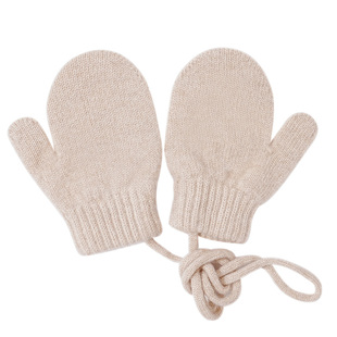 绒尚汇~加厚纯山羊绒儿童手套男女宝宝针织挂脖绑绳冬季男童滑雪