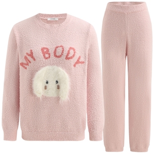 商场同款MYBODY秋冬新款软糯半边绒可爱提花休闲圆领可外穿家居服