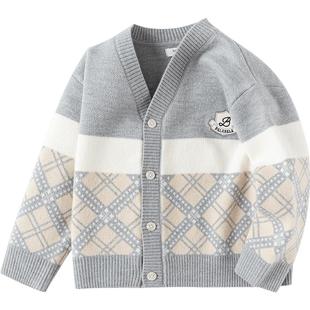 巴拉巴拉童装男童女童毛衣亲子纯棉内搭秋冬装新款提花圆领针织衫