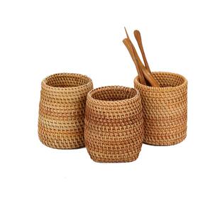 精品秋藤编茶具筐零配配件功夫茶道六君子茶桶笔筒摆件收纳包邮