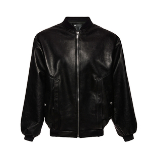 Hailey Bieber海狸欧美同款复古机车pu蛋白质皮衣棒球服酷帅外套