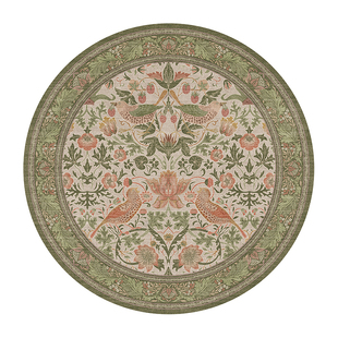 楼兰美惠 花枝纹法式复古地毯圆形客厅卧室榻榻米中古风防水防油
