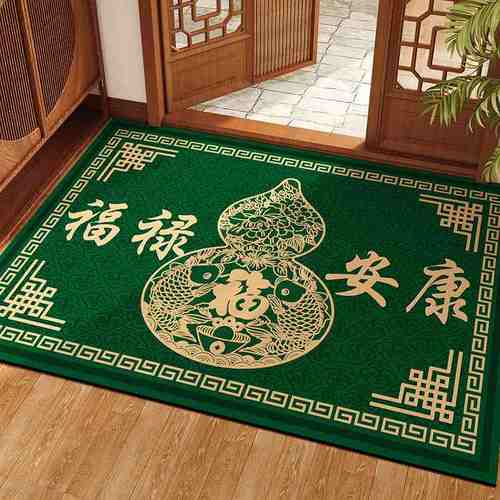中式绿色玄学入户门地垫硅藻泥进门口玄关防滑耐脏脚垫子地毯裁剪