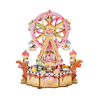 同趣拼装八音盒甜品摩天轮diy手工拼装积木可旋转音乐盒生日礼物