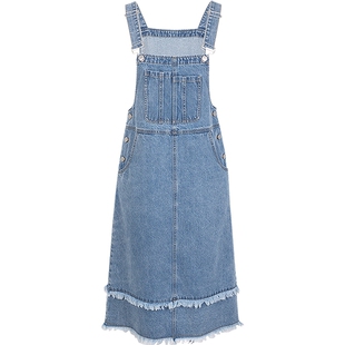 KBNE蓝色牛仔背带裙连衣裙女夏季新款棉质复古小个子宽松显瘦裙子