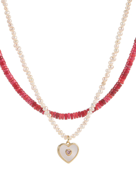 Hihipenny/恋恋笔记本天然珍珠双层叠戴项链女可爱心坠子甜酷颈链