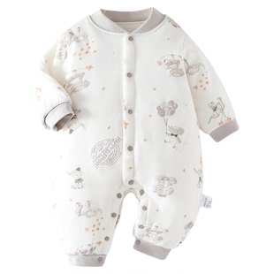 新生婴儿夹棉连体衣宝宝哈衣爬服男婴女秋冬装保暖加厚棉服